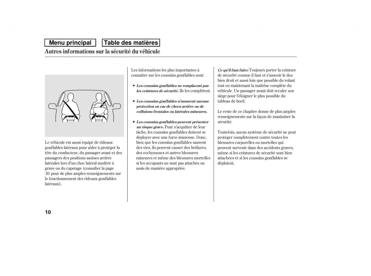 Honda Ridgeline I 1 manuel du proprietaire / page 17