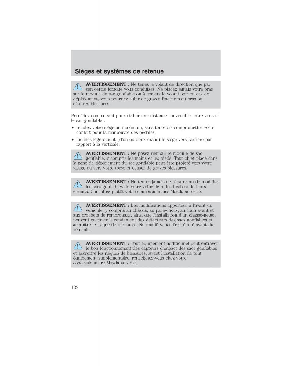 Mazda Tribute manuel du proprietaire / page 132