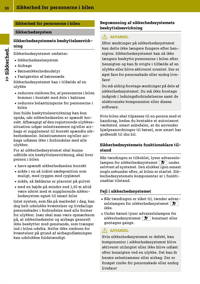 Smart Fortwo III 3 Bilens instruktionsbog / page 32