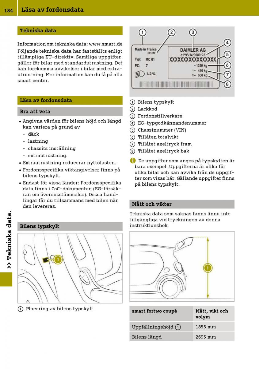 Smart Fortwo III 3 instruktionsbok / page 186