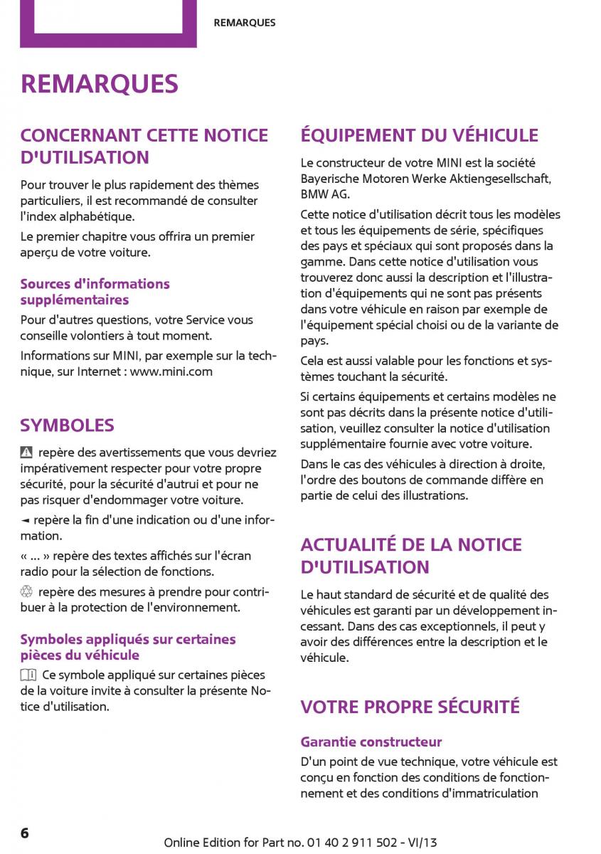 manual  Mini Paceman manuel du proprietaire / page 6