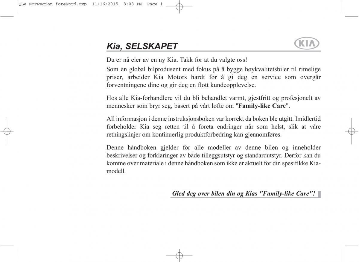 KIA Sportage IV bruksanvisningen / page 1