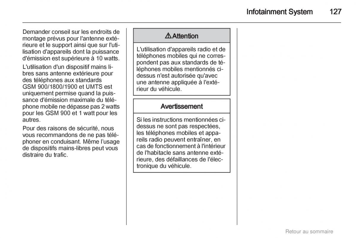 Opel Astra H III 3 manuel du proprietaire / page 127