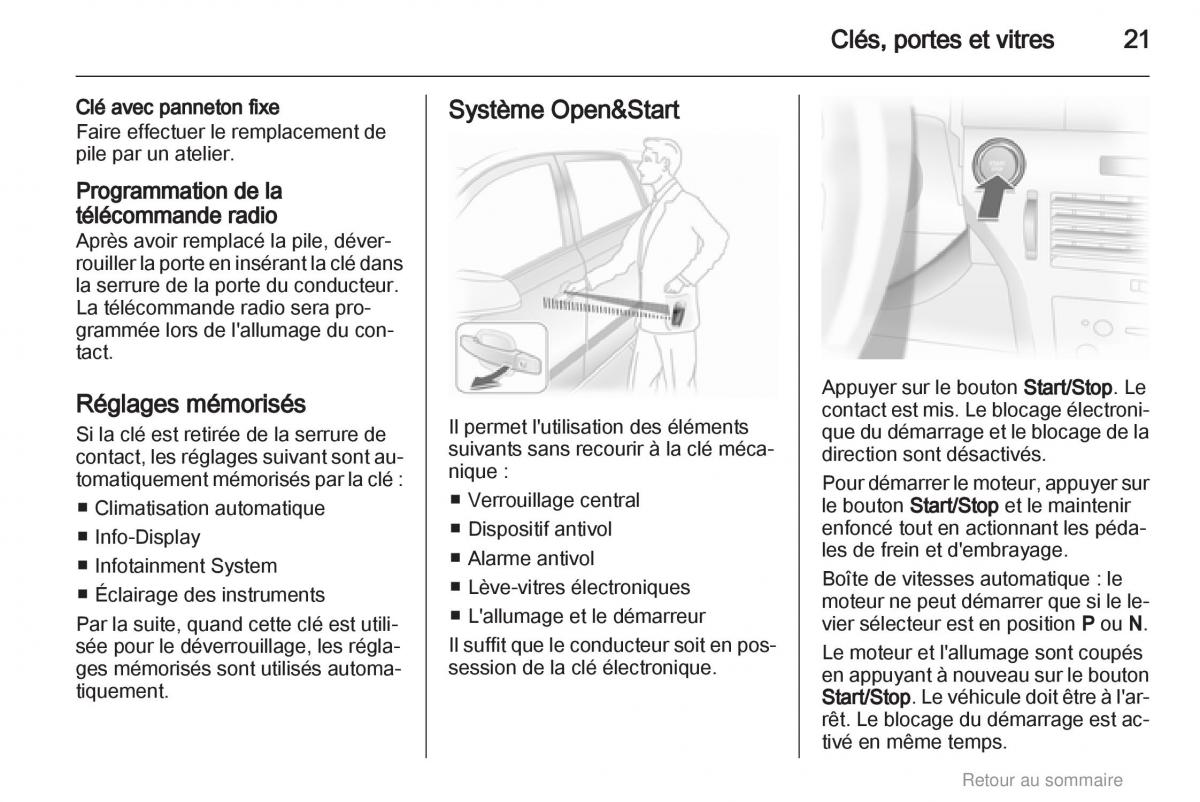 Opel Astra H III 3 manuel du proprietaire / page 21