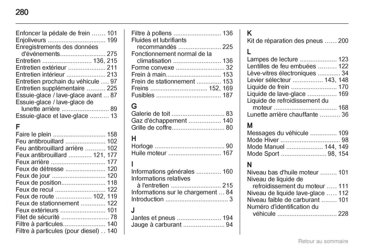 Opel Astra H III 3 manuel du proprietaire / page 280