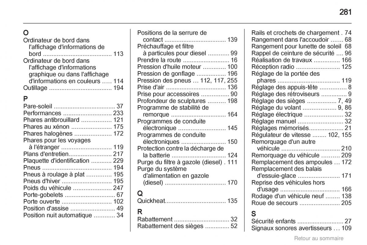 Opel Astra H III 3 manuel du proprietaire / page 281