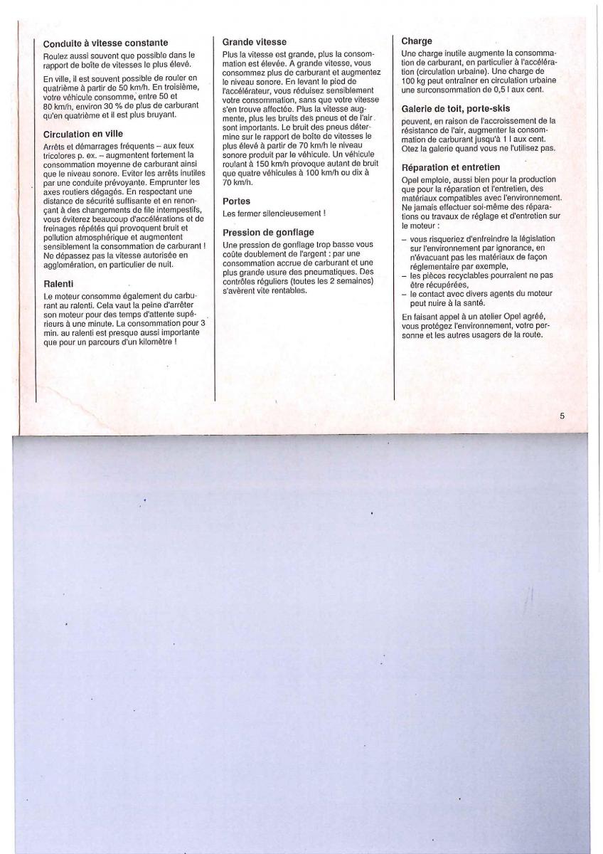 Opel Calibra manuel du proprietaire / page 5