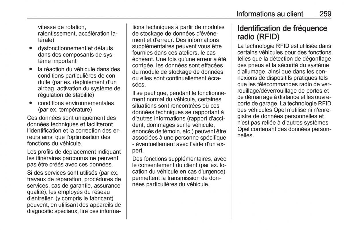 manual Opel Meriva B FL manuel du proprietaire / page 261
