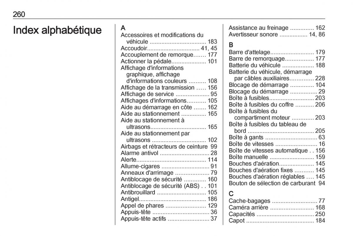 manual Opel Meriva B FL manuel du proprietaire / page 262