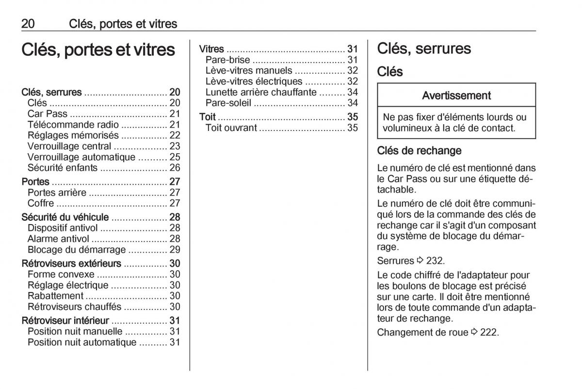 manual Opel Meriva B FL manuel du proprietaire / page 22