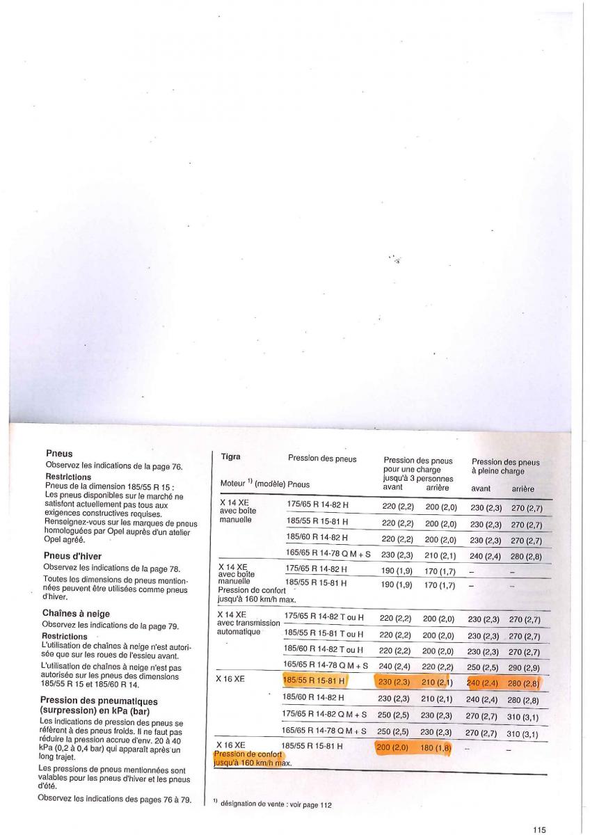manual Opel Tigra I manuel du proprietaire / page 115