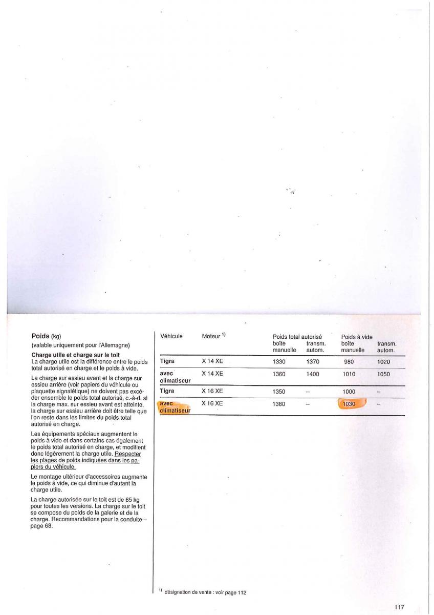 Bedienungsanleitung Opel Tigra I manuel du proprietaire / page 117