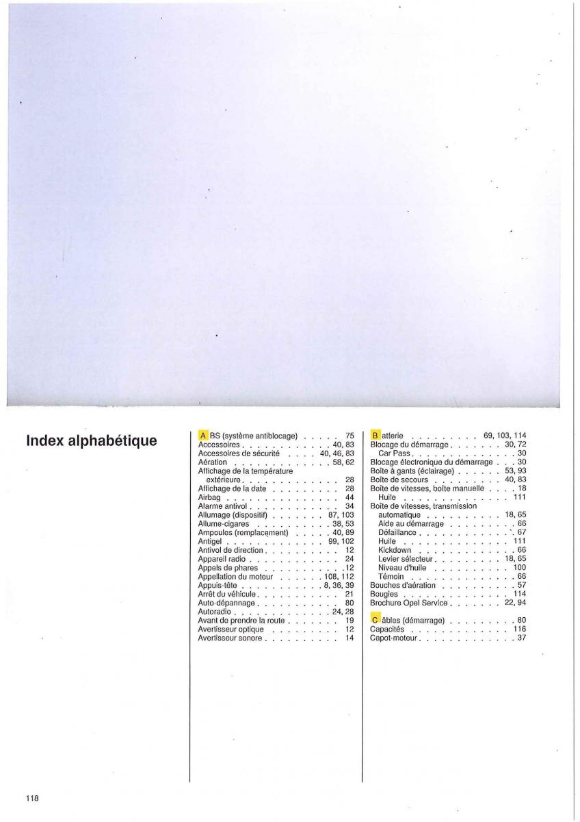 manual de usuario Opel Tigra I manuel du proprietaire / page 118