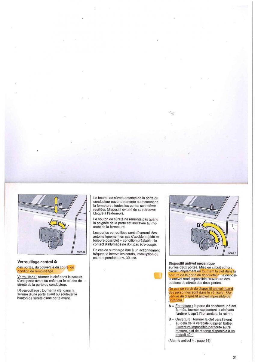 manual Opel Tigra I manuel du proprietaire / page 31
