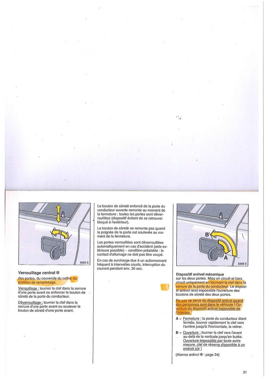 Bedienungsanleitung Opel Tigra I manuel du proprietaire / page 31