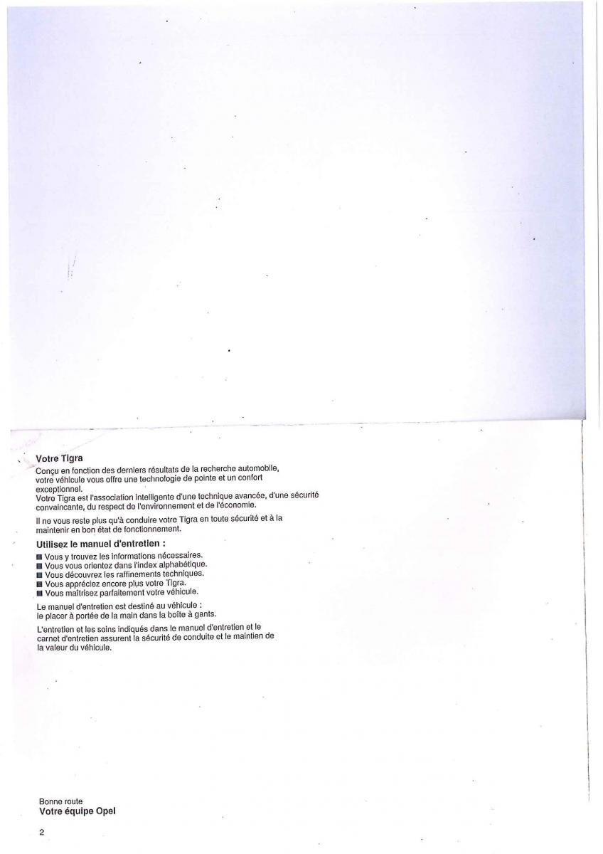manuel du propriétaire Opel Tigra I manuel du proprietaire / page 2
