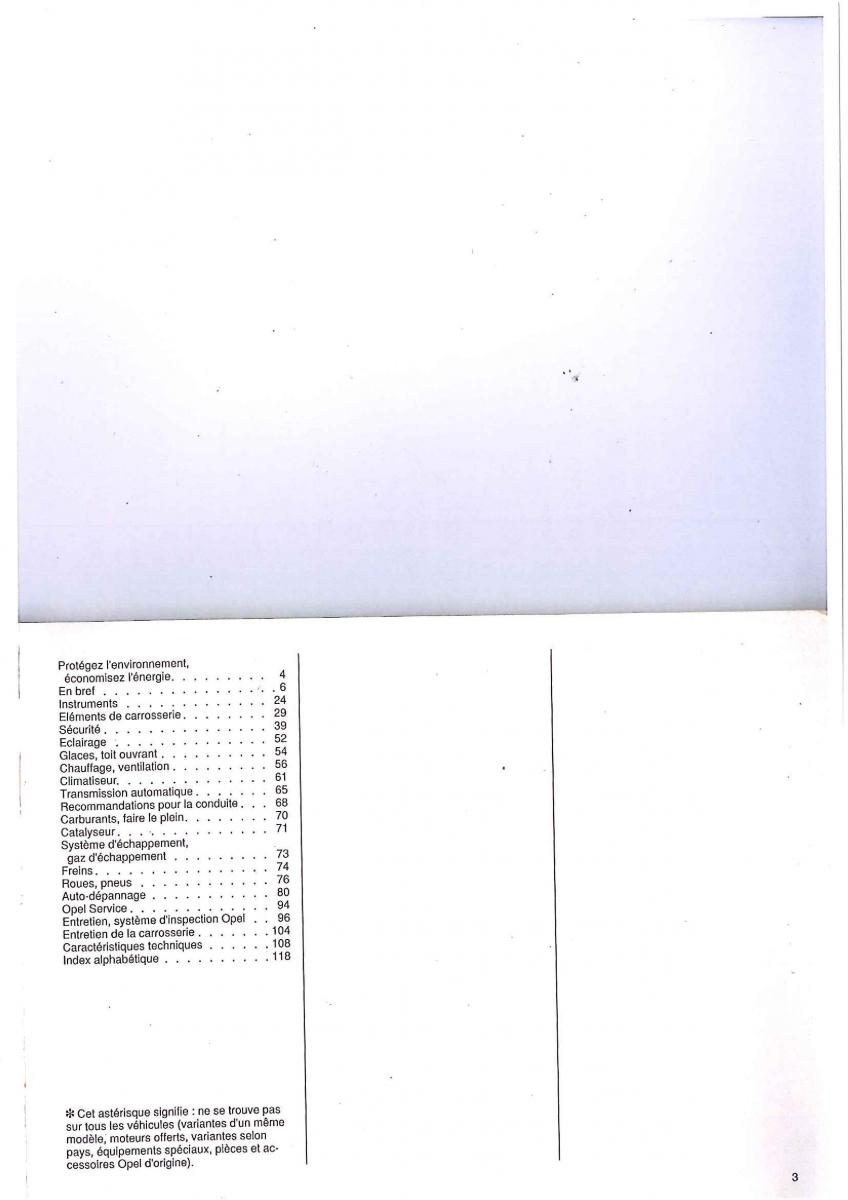 manual de usuario Opel Tigra I manuel du proprietaire / page 3