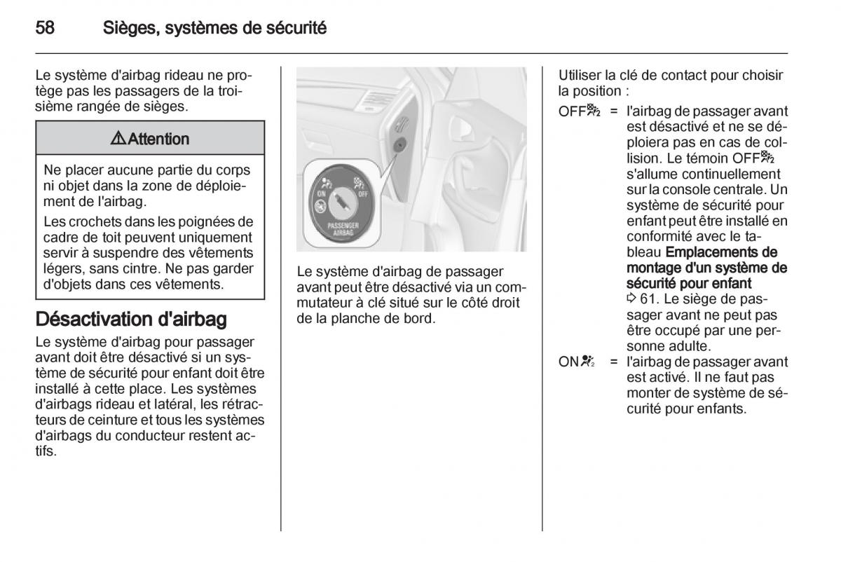 Opel Zafira C manuel du proprietaire / page 60