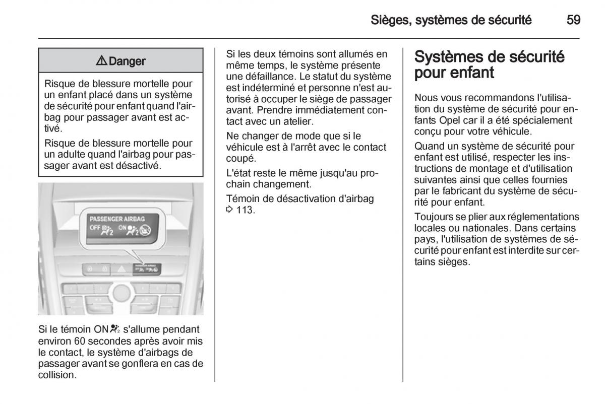 Opel Zafira C manuel du proprietaire / page 61