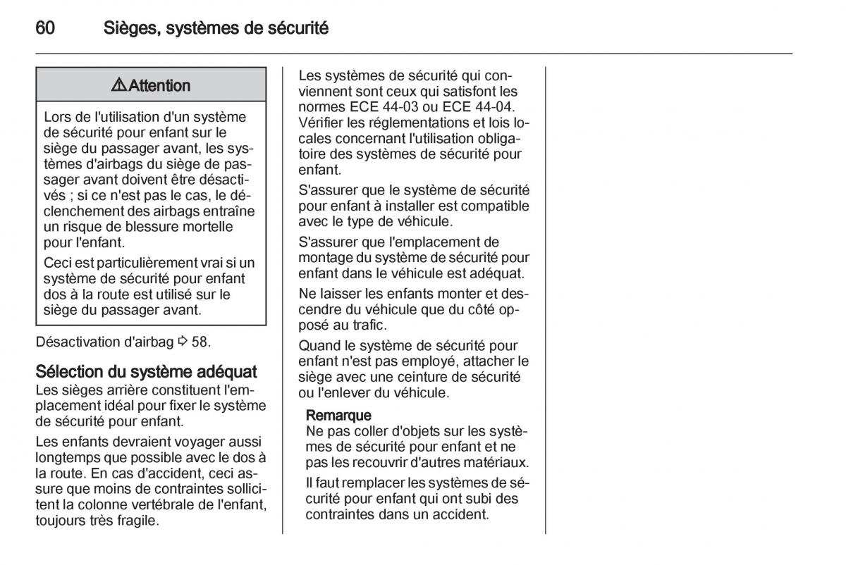 Opel Zafira C manuel du proprietaire / page 62