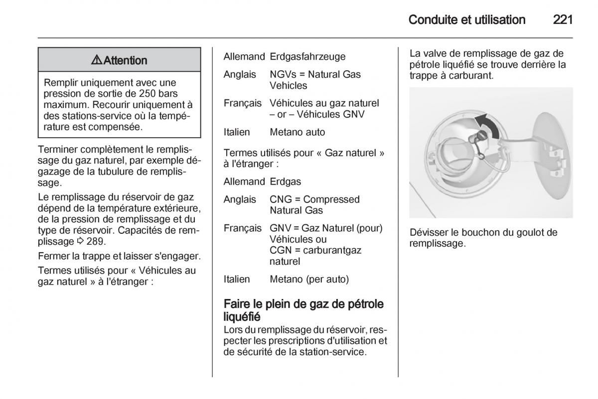 Opel Zafira C manuel du proprietaire / page 223