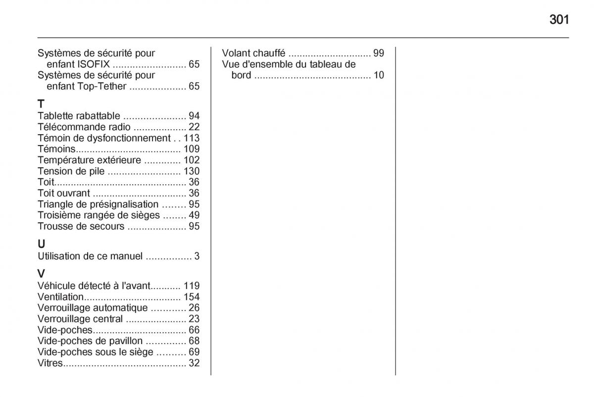 manuel du propriétaire Opel Zafira C manuel du proprietaire / page 303