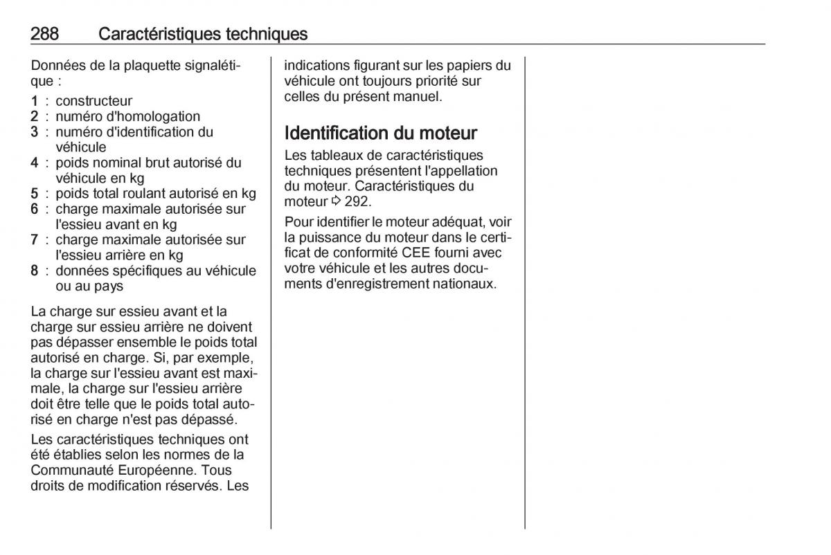 Opel Zafira C FL manuel du proprietaire / page 290