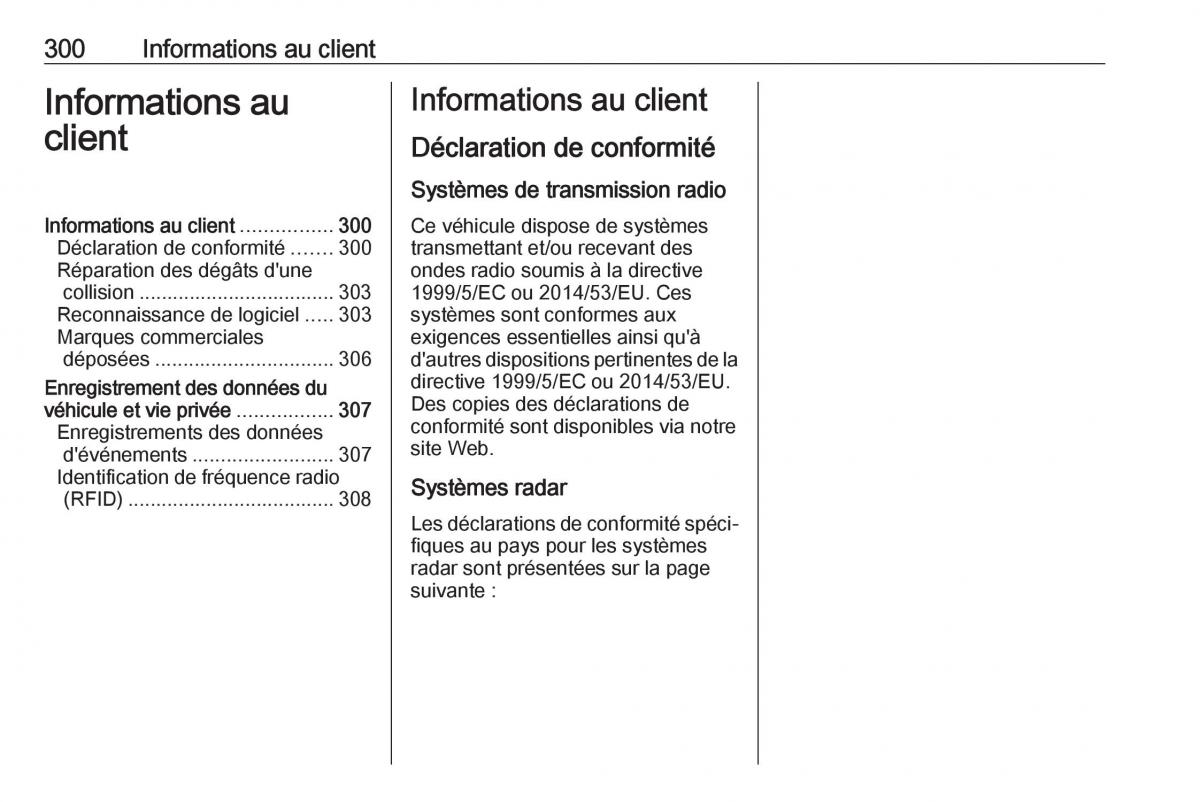 Opel Zafira C FL manuel du proprietaire / page 302