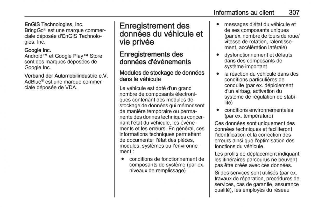 manual  Opel Zafira C FL manuel du proprietaire / page 309