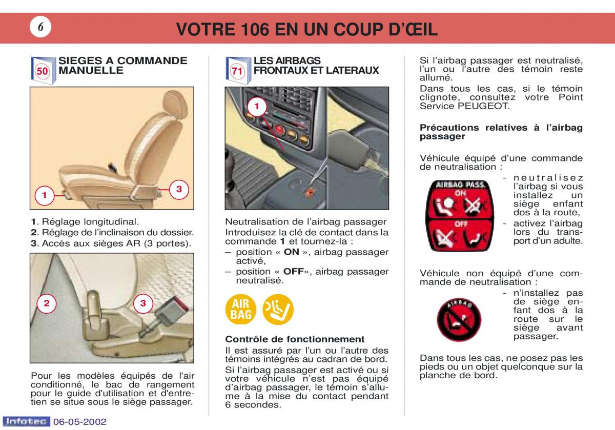 Peugeot 106 manuel du proprietaire / page 13