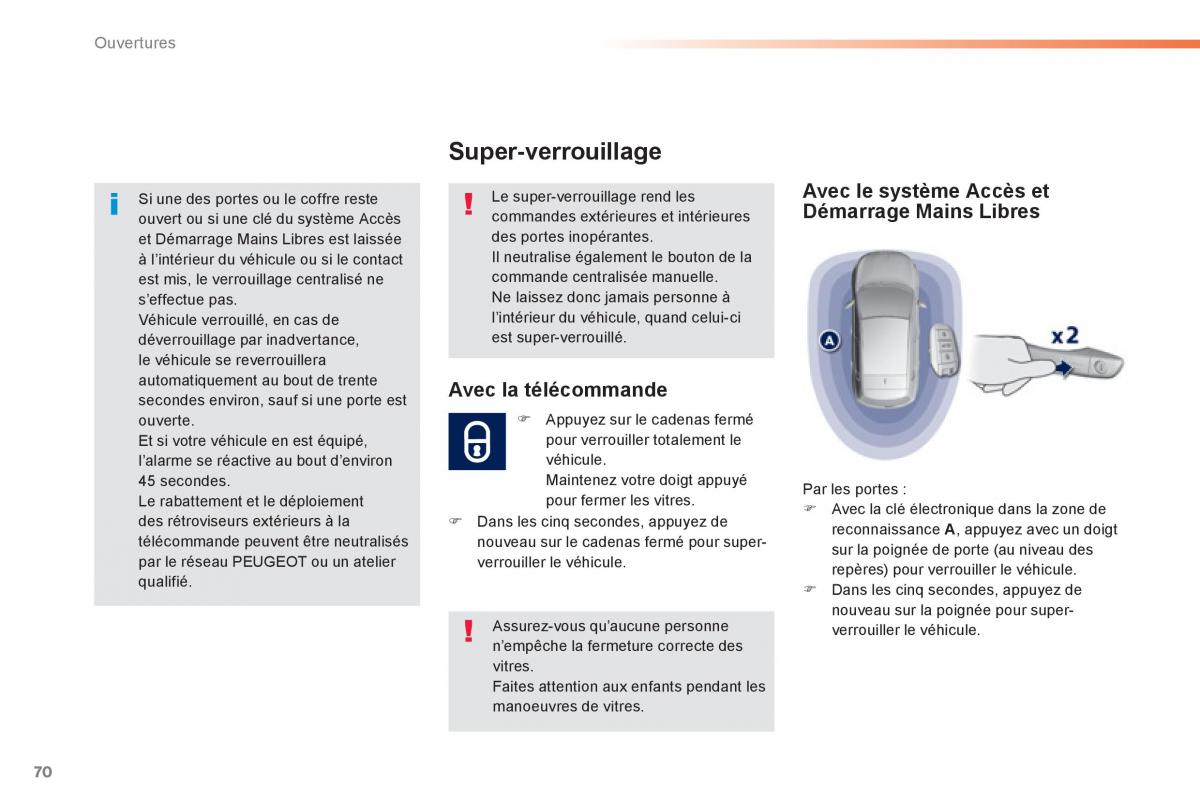 Peugeot 308 FL manuel du proprietaire / page 72
