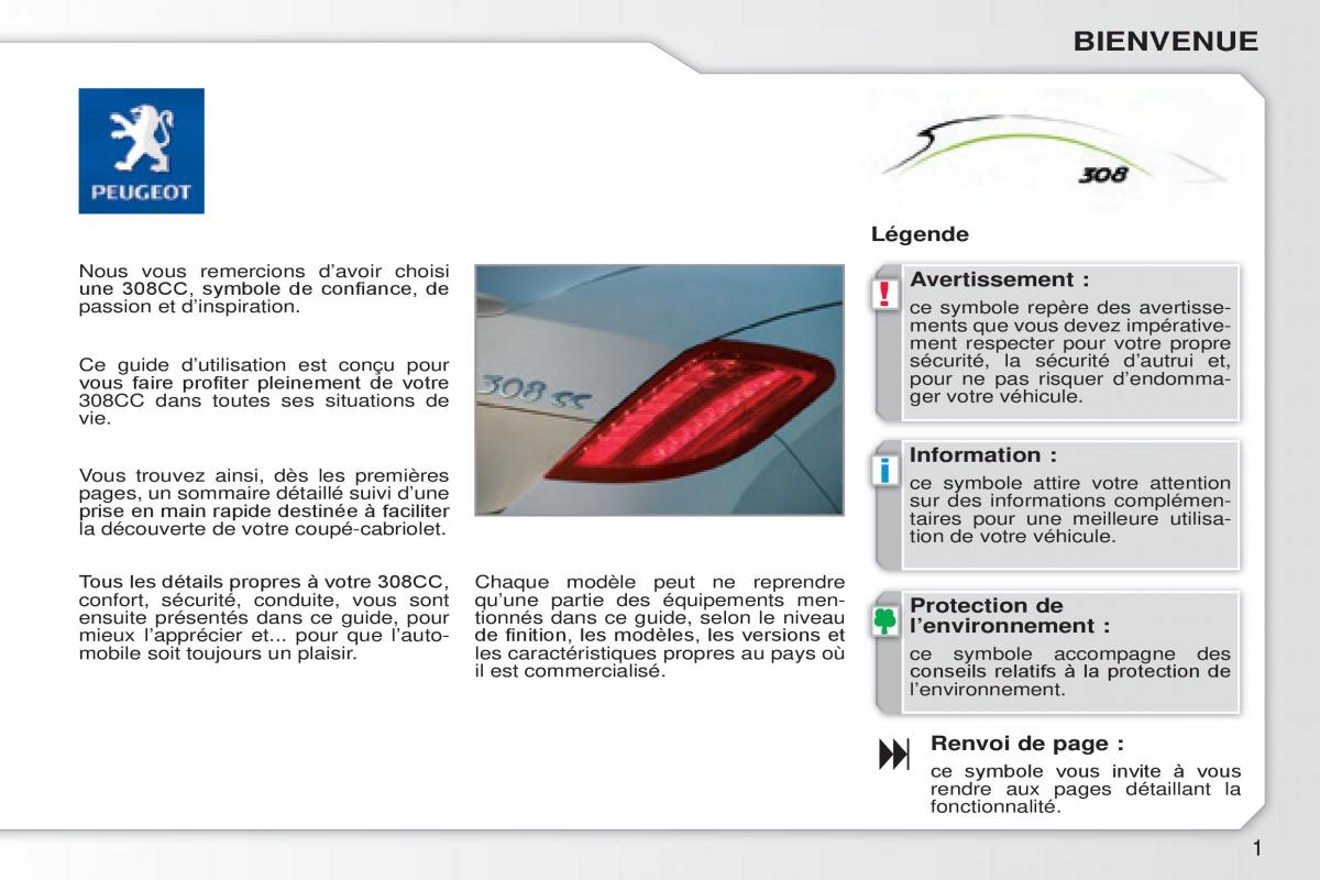 Peugeot 308 CC manuel du proprietaire / page 2