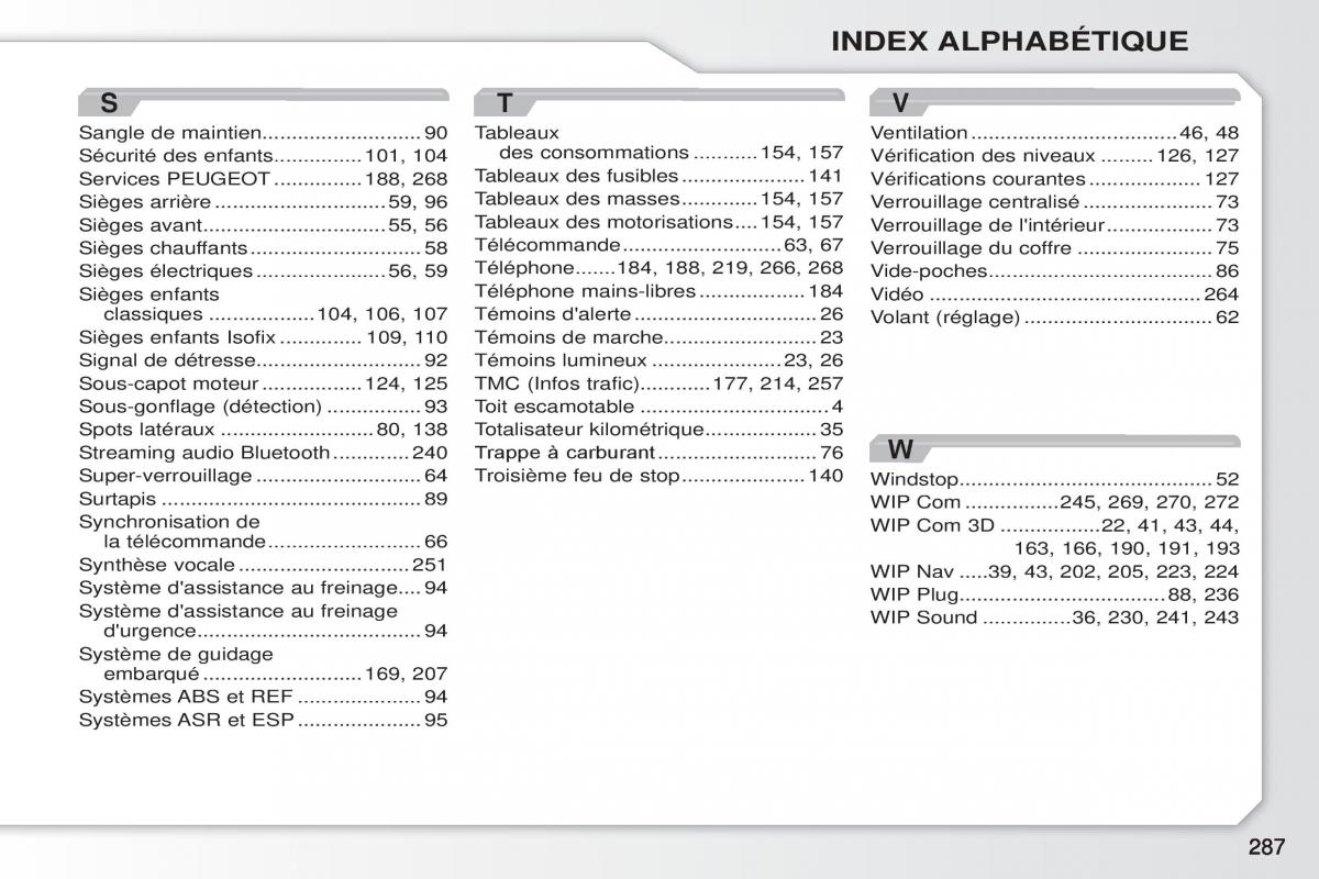 Peugeot 308 CC manuel du proprietaire / page 288