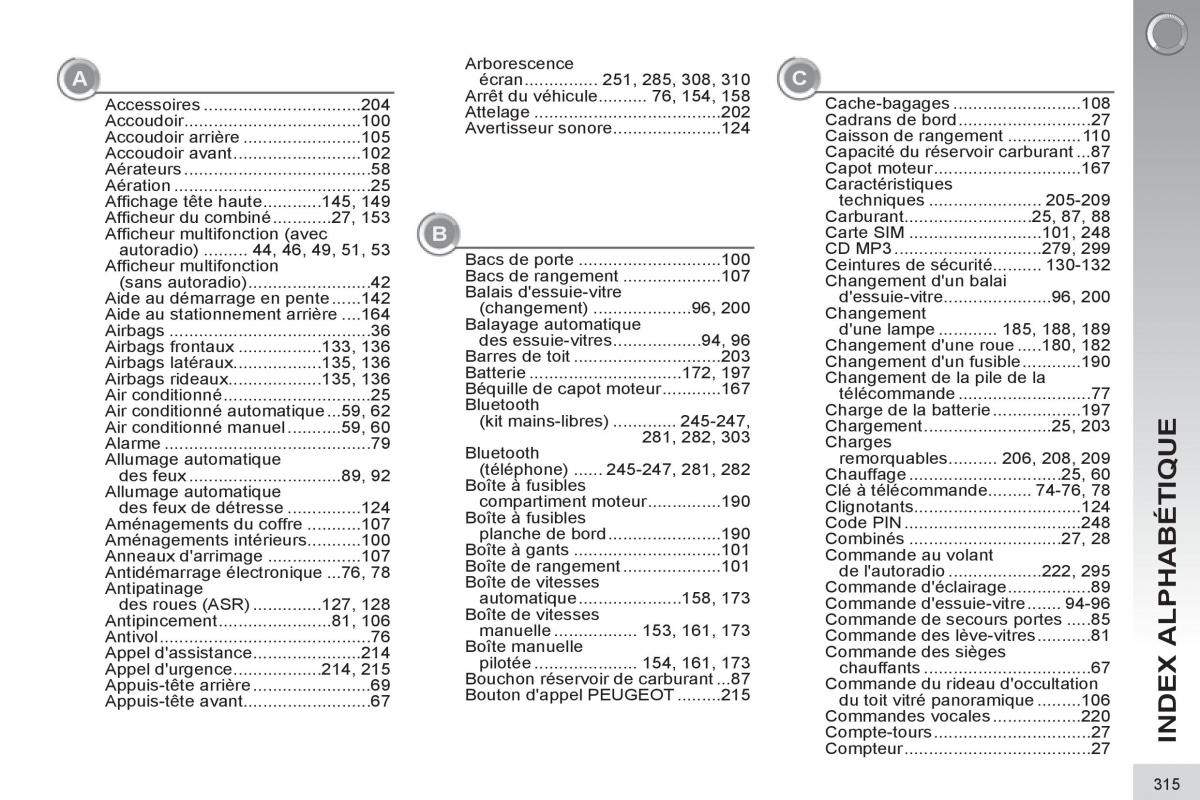 Peugeot 3008 manuel du proprietaire / page 317