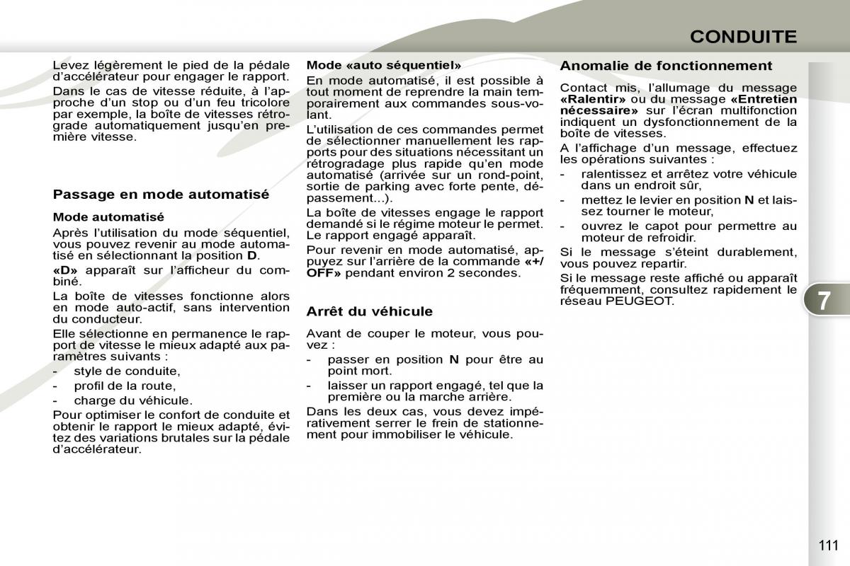 Peugeot 4007 manuel du proprietaire / page 110