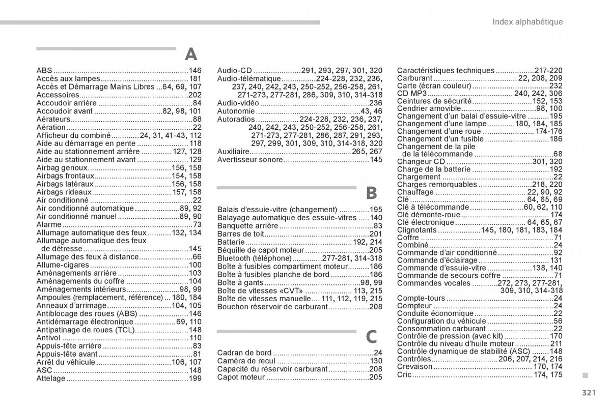 Peugeot 4008 manuel du proprietaire / page 323