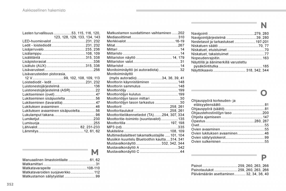 manual  Peugeot 5008 II 2 omistajan kasikirja / page 354