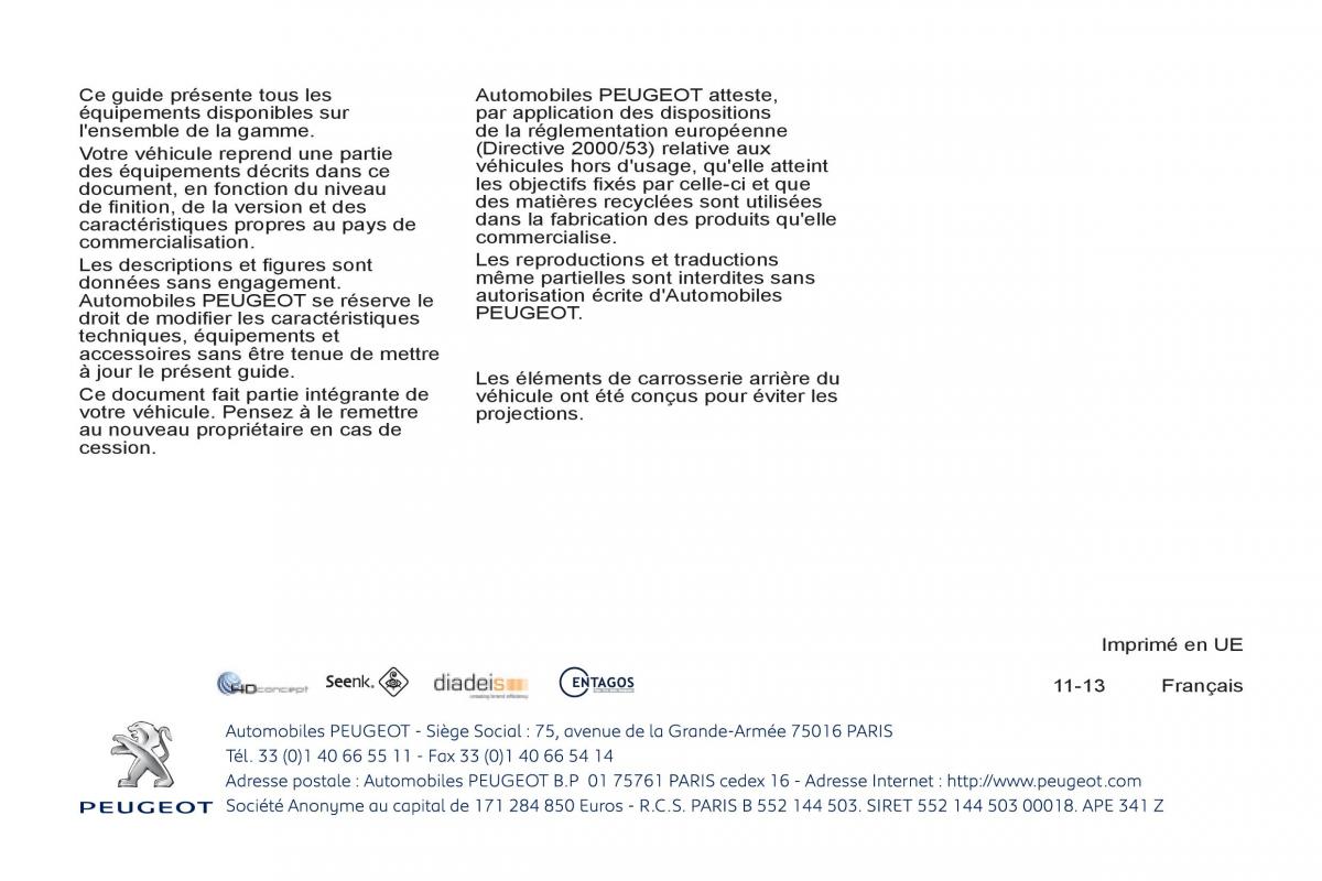 Peugeot Partner Tepee manuel du proprietaire / page 267