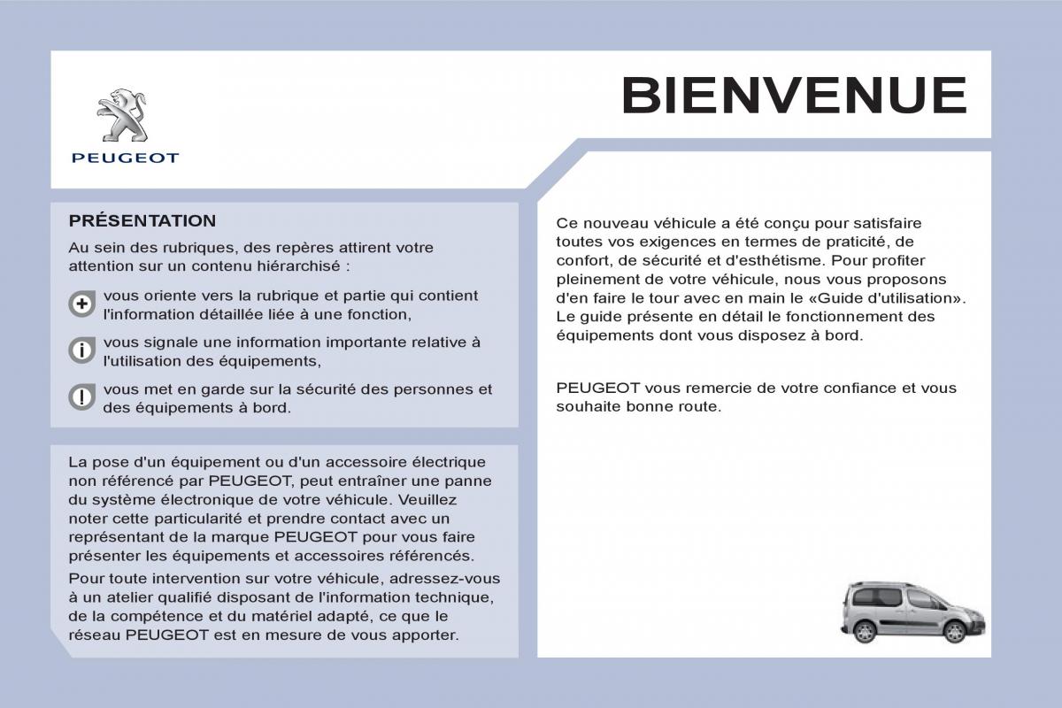 Peugeot Partner Tepee manuel du proprietaire / page 3