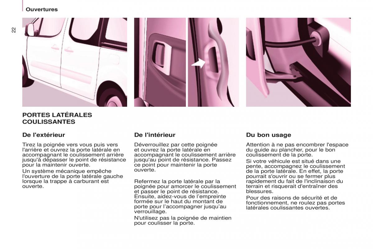 Peugeot Partner Tepee FL manuel du proprietaire / page 24