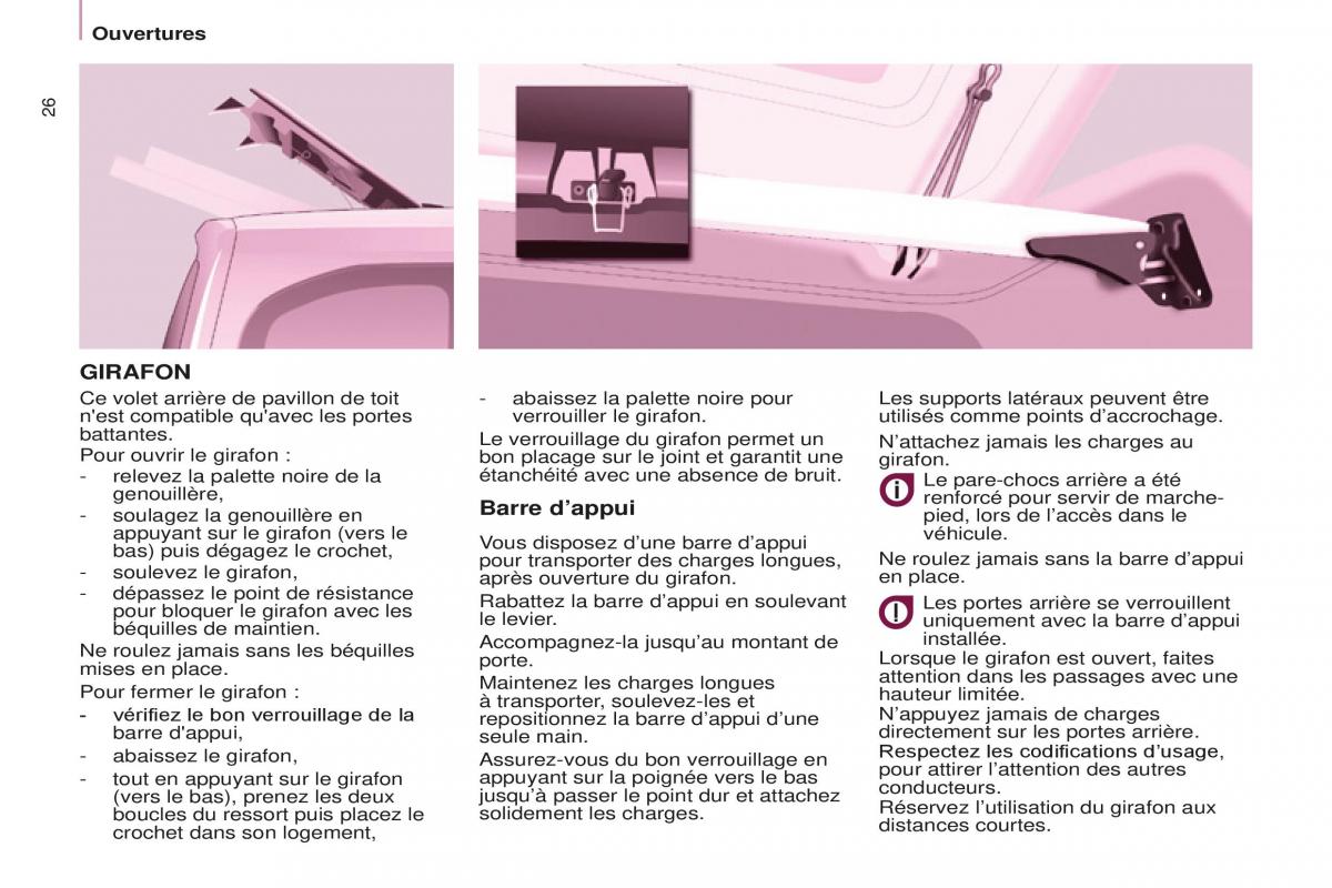 Peugeot Partner Tepee FL manuel du proprietaire / page 28