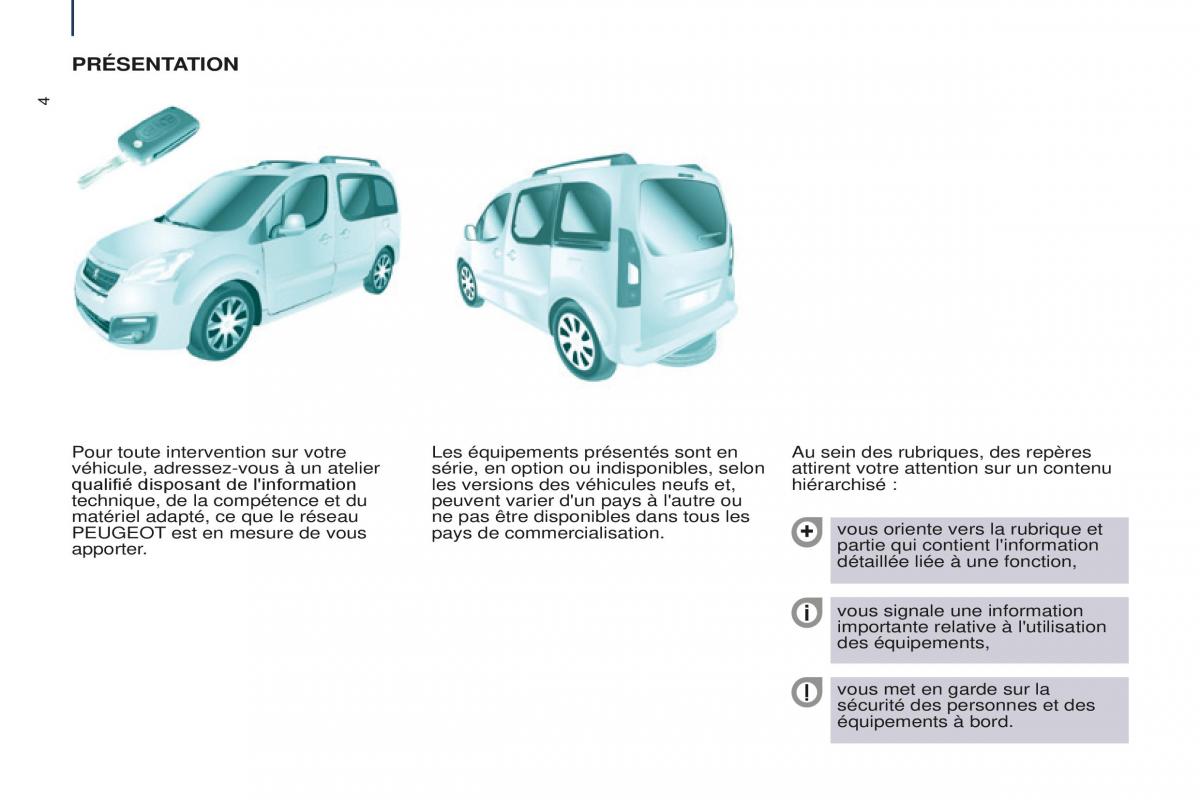 Peugeot Partner Tepee FL manuel du proprietaire / page 6