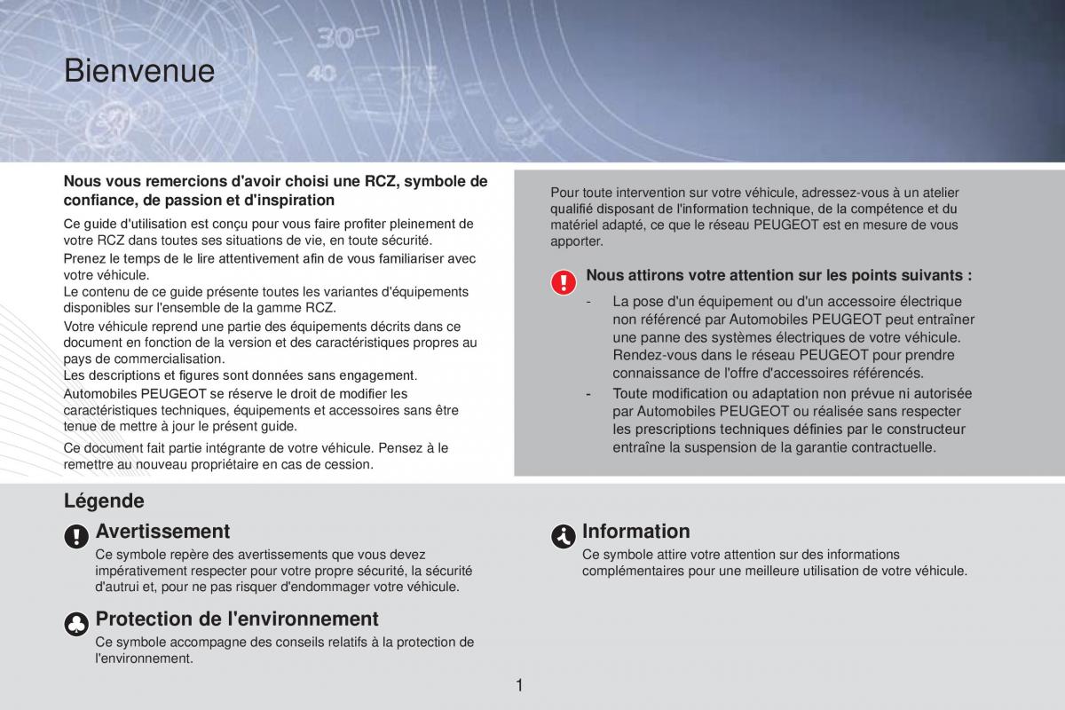 Peugeot RCZ FL manuel du proprietaire / page 3