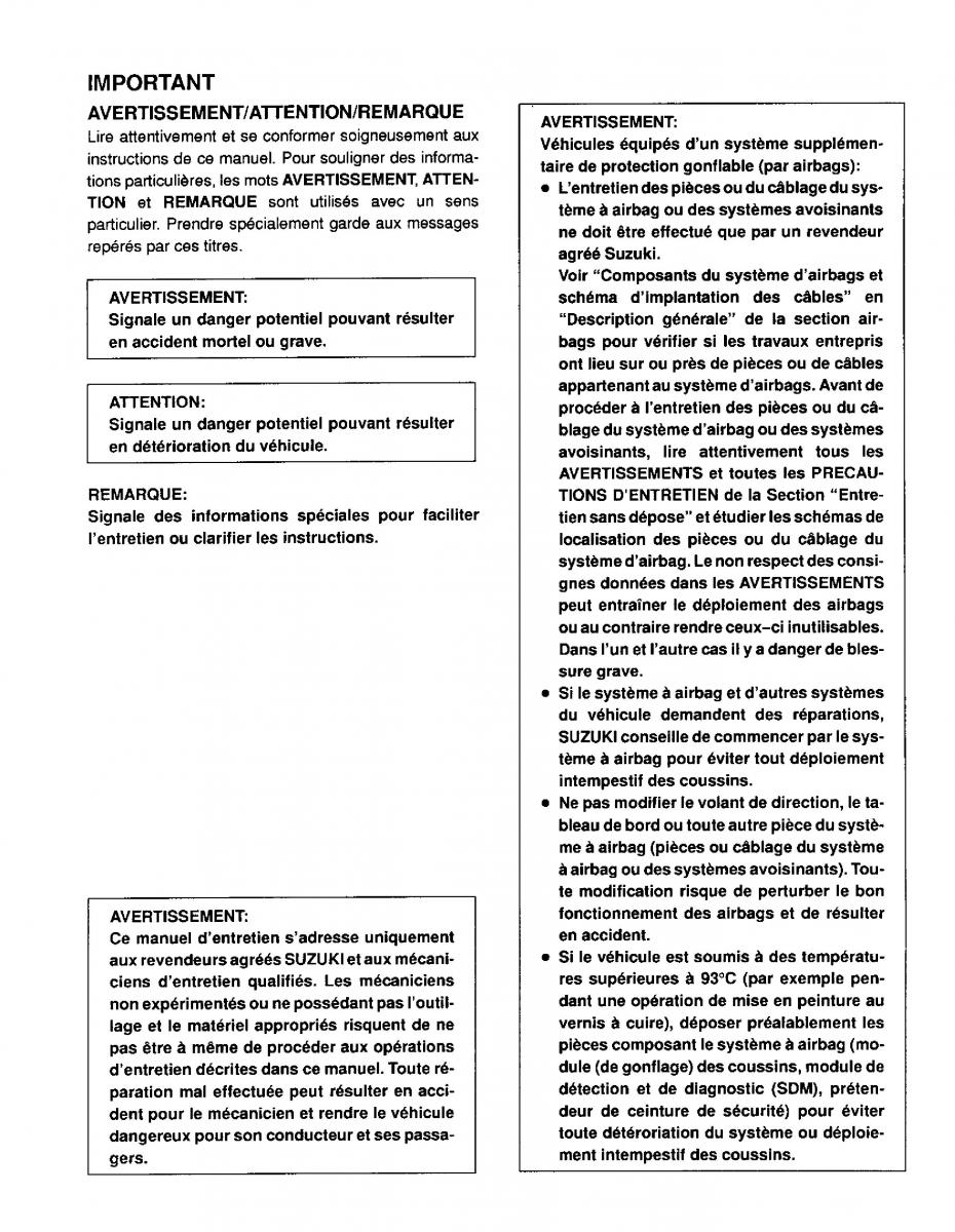 Suzuki Baleno I 1 manuel du proprietaire / page 1