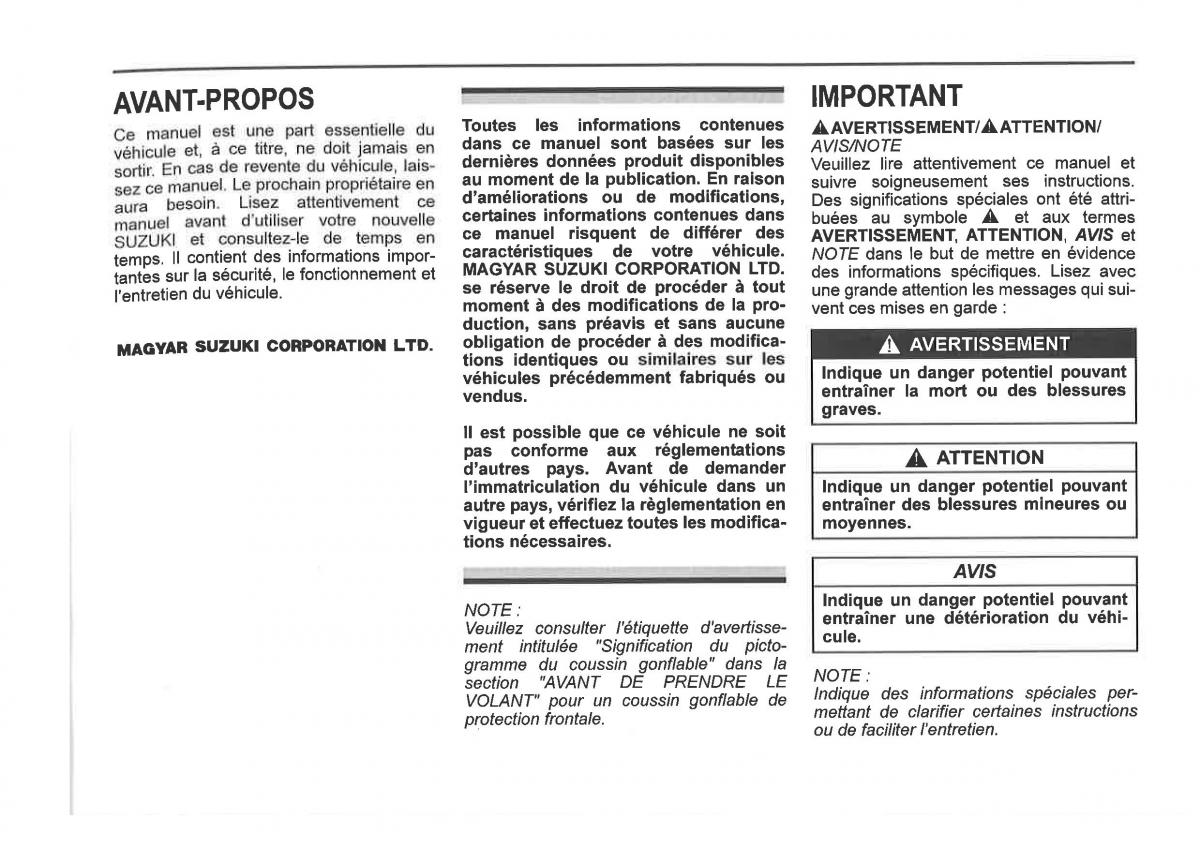 Suzuki SX4 manuel du proprietaire / page 3