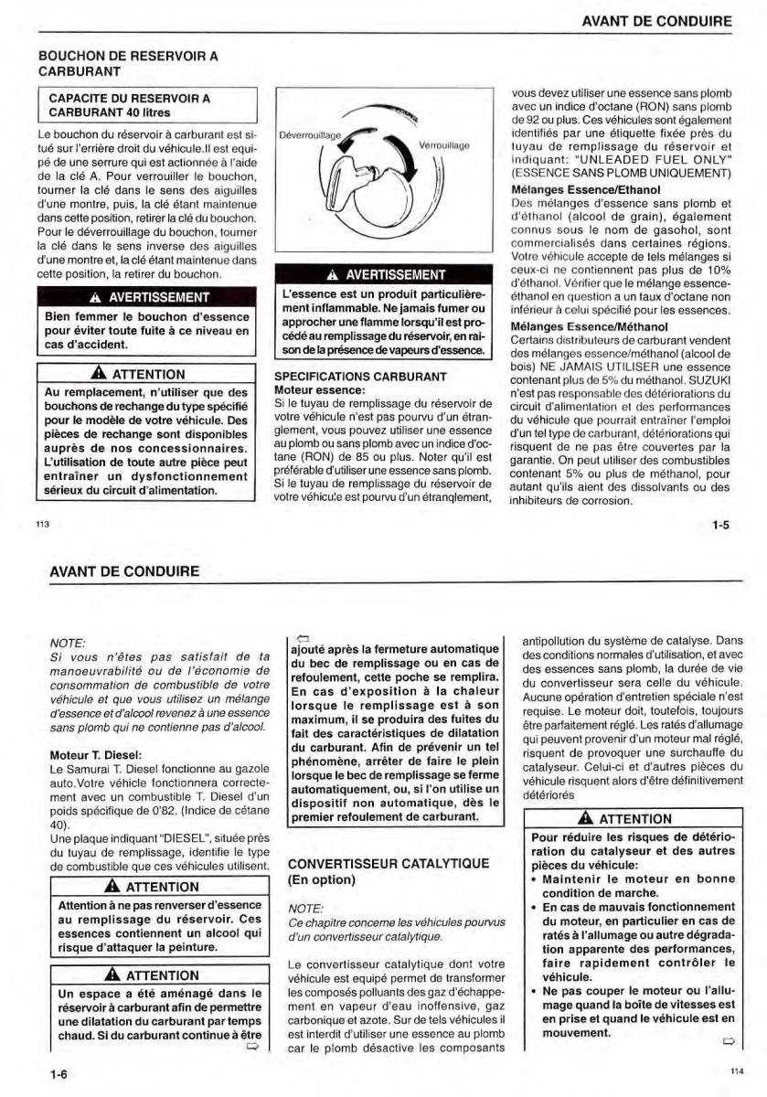 Suzuki Samurai manuel du proprietaire / page 6
