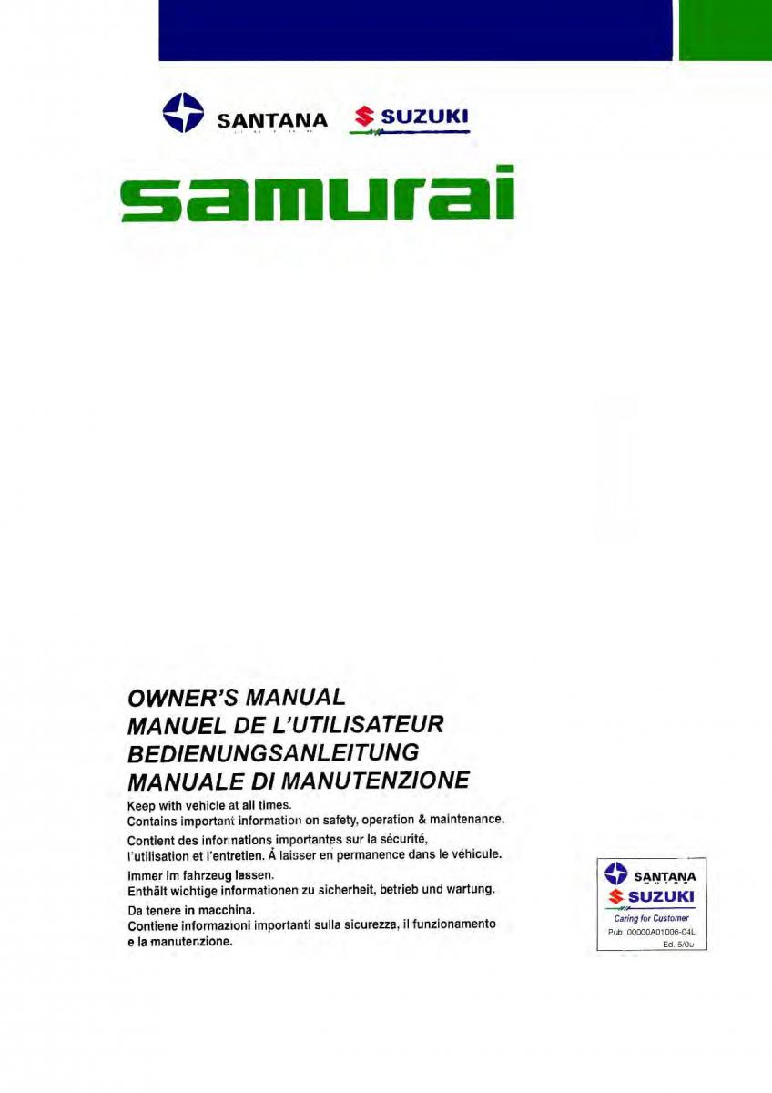 Suzuki Samurai manuel du proprietaire / page 1
