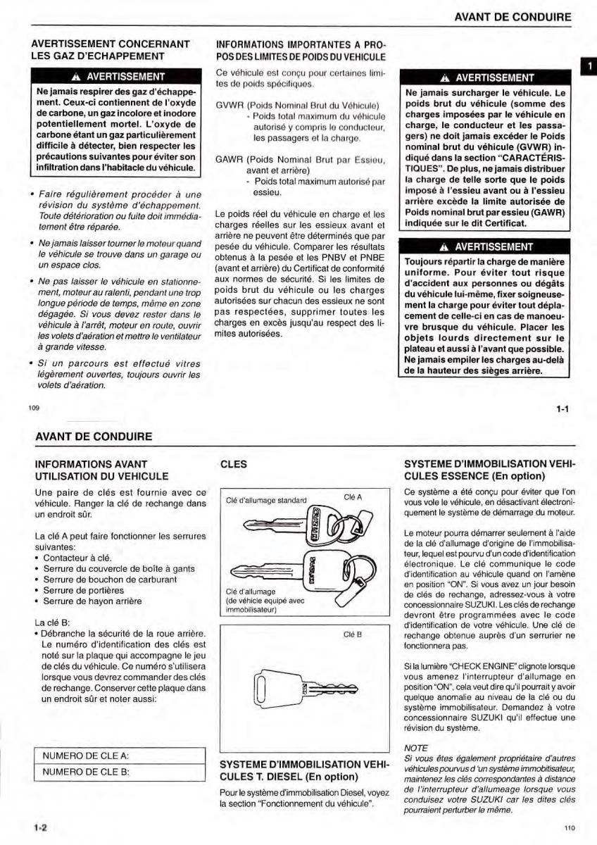 Suzuki Samurai manuel du proprietaire / page 4