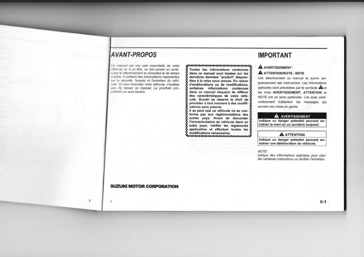 Suzuki Wagon R manuel du proprietaire / page 1