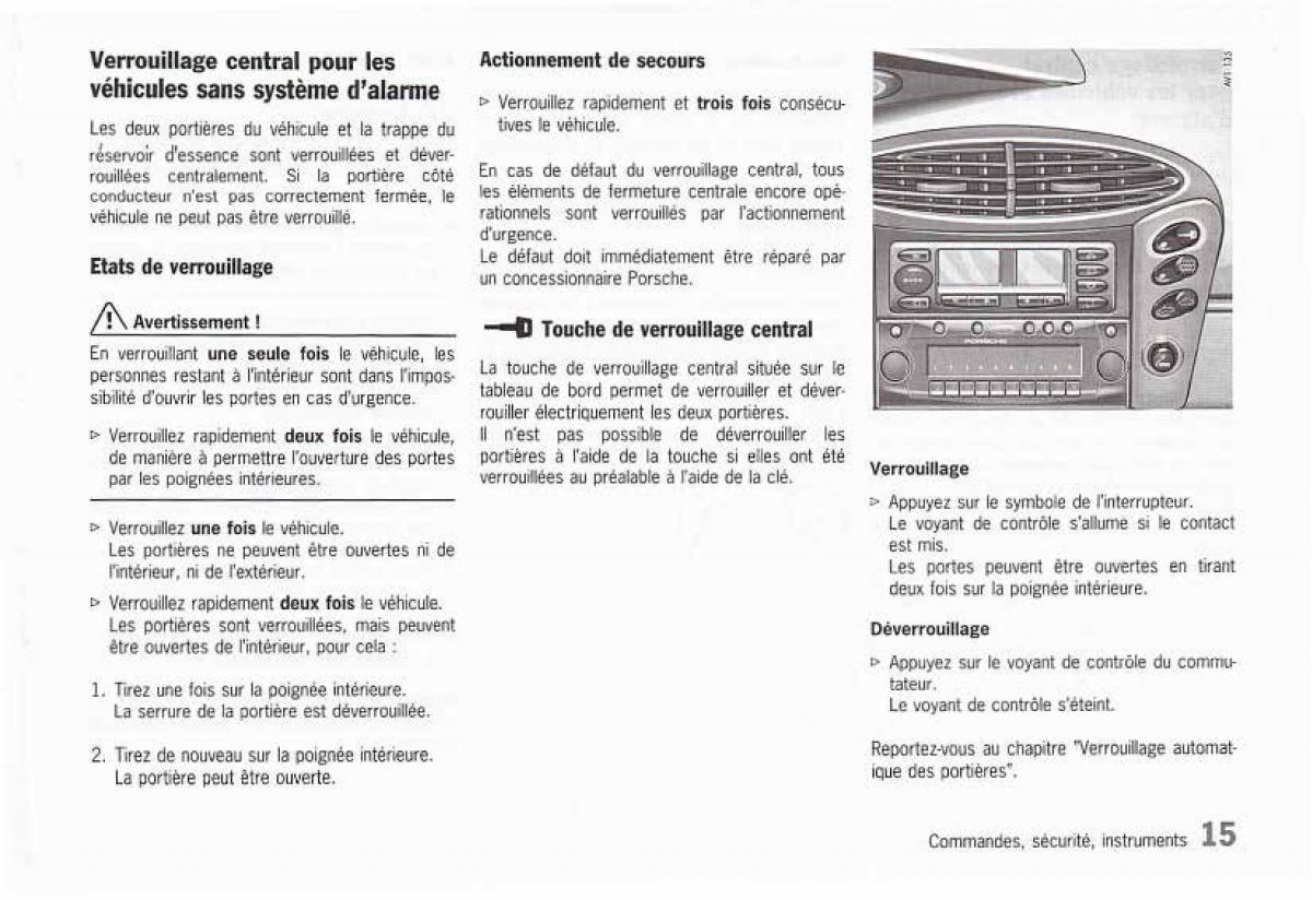 Porsche Boxster 986 FL manuel du proprietaire / page 17
